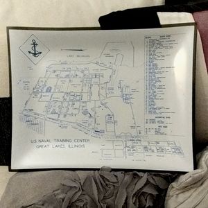 US Navy training center glass tray with map and history